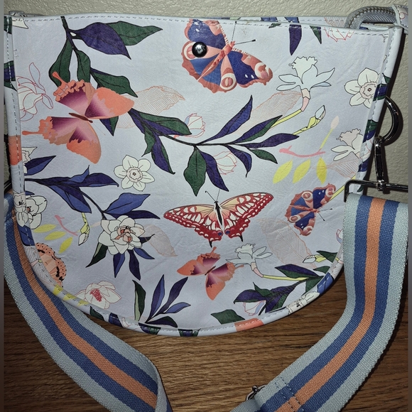 Anthropologie Handbags - Anthropology Ahdormed U-Shaped Purse Butterfly Floral Messenger Crossbody Bag